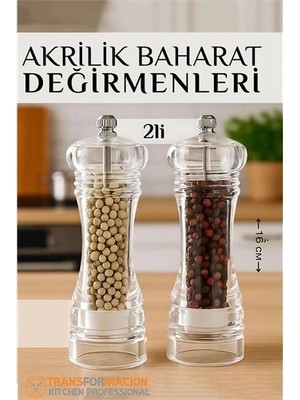 Genel Tedarik Baharat Öğütücü - Baharat Karabiber Tuz Değirmeni Ahşap Akrilik Kristal 2 Li Set 721773