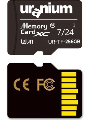 Uranium 256GB Uranıum UR-TF-256G Mıcro Sd Card U3 7/24 Surveıllance 100/50MBS Industrıal Hafıza Kartı (3 Yıl Garanti)