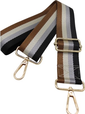 Anatolia Craft Kahve-Bej-Gri-Siyah Çizgili Ayarlanabilir Polyester Çanta Omuz Askısı Çanta Sapı 4cm X120CM
