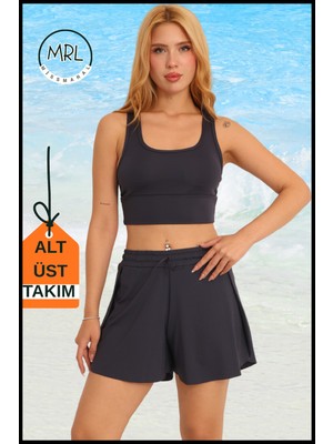 Miss Maral Kadın Şortlu Mayo Spor Takım Antrasit – 2 Katmanlı, Havuz & Deniz Kenarı Kullanımına Uygun TK3108