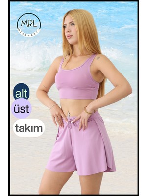 Miss Maral Kadın Şortlu Mayo Spor Takım Lila Leylak – 2 Katmanlı, Havuz & Deniz Kenarı Kullanımına Uygun TK3108