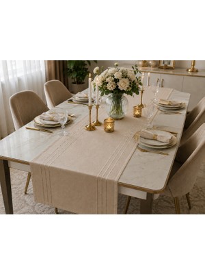 Zeyno Home Tekstil %100 Polyester Dertsiz Leke Tutmaz Şerit Desenli Runner Masa Örtüsü 34X220 cm