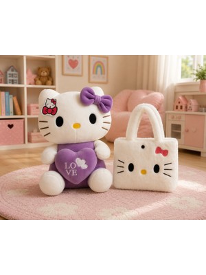 Toyzoy Toys Hello Kitty Mor Peluş Oyuncak 35CM + Peluş Çanta – Şık Hediye Seti