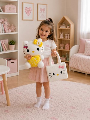 Toyzoy Toys Hello Kitty Sarı Peluş Oyuncak 35CM + Peluş Çanta – Şık Hediye Seti