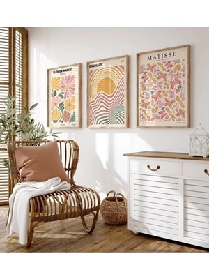 Ar Ajans Kanvas Tablo Bauhaus - Matisse Esintisi - Retro Sanat Çerçeveli Mdf 3lü Set Tablo
