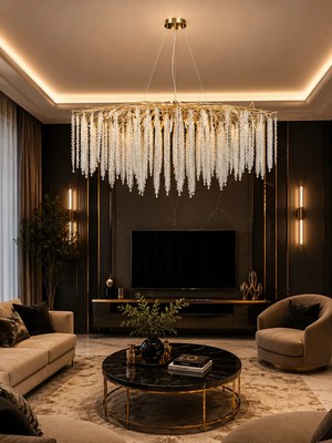LED Yeni Model 120 cm Oval Kristal Lüx Salon Avize