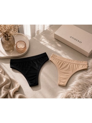 Andino 2'li Tanga Likra Pamuklu String Sexi Kadın Külot