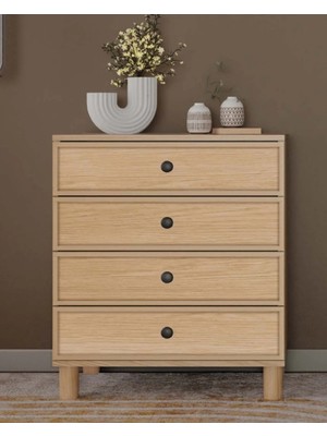 Miracool Meşe 4 Çekmeceli Şifonyer / Komple Mdf / Modern Tasarım