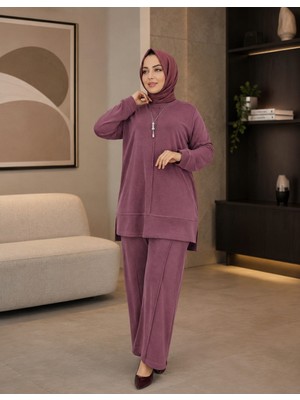Esra Butik Pike Kumaş Tesettür Pantolonlu Takım Büyük Beden Rahat Kalıp Uzun Tunik Ikili Takım 42-54 Beden