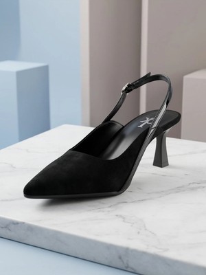 Sevoli Kadın Siyah Arkası Açık Ince Topuklu Stiletto Şık Ofis & Davet Ayakkabısı
