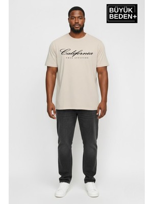 Superlife Süperlife Erkek Büyük Beden El Yazılı California Baskılı 3xl-6xl Bisiklet Yaka Tshırt SPR26TBS510-07