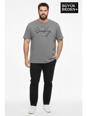 Superlife Erkek Büyük Beden El Yazılı Brooklyn Baskılı 3xl-6xl Bisiklet Yaka Tshırt SPR26BTS510-6