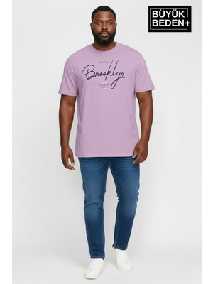 Superlife Erkek Büyük Beden El Yazılı Brooklyn Baskılı 3xl-6xl Bisiklet Yaka Tshırt SPR26BTS510-6