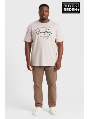 Superlife Erkek Büyük Beden El Yazılı Brooklyn Baskılı 3xl-6xl Bisiklet Yaka Tshırt SPR26BTS510-6