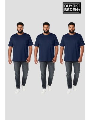Superlife Büyük Beden Erkek Basic  3xl-6xl  Bisiklet Yaka 3'lü Tişört Seti SPR26BTS510+3