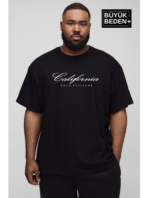 Superlife Süperlife Erkek Büyük Beden El Yazılı California Baskılı 3xl-6xl Bisiklet Yaka Tshırt SPR26TBS510-07