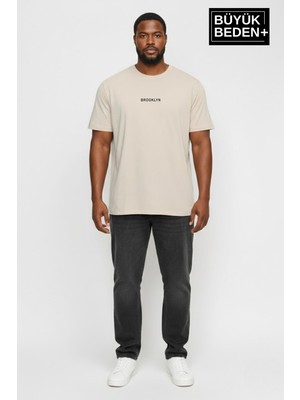 Superlife Erkek Büyük Beden Orta Brooklyn Baskılı 3xl-6xl Bisiklet Yaka Tshırt SPR26BTS510-8