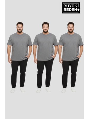 Superlife Büyük Beden Erkek Basic  3xl-6xl  Bisiklet Yaka 3'lü Tişört Seti SPR26BTS510+3