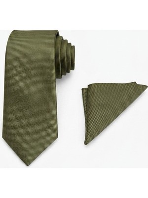 Sdnyazo Louis Cavalle Erkek Yeşil Armürlü Kravat ve Mendil Seti - Polyester Kumaş