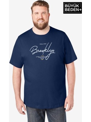 Superlife Erkek Büyük Beden El Yazılı Brooklyn Baskılı 3xl-6xl Bisiklet Yaka Tshırt SPR26BTS510-6