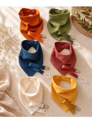 3Baby 12'li Set / 6 Adet Fular, Salya Önlüğü / 6 Adet Emzik Askısı / Bebek Hediyelik