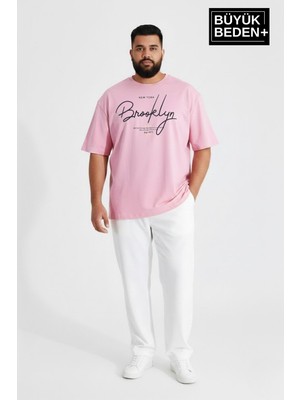 Superlife Erkek Büyük Beden El Yazılı Brooklyn Baskılı 3xl-6xl Bisiklet Yaka Tshırt SPR26BTS510-6