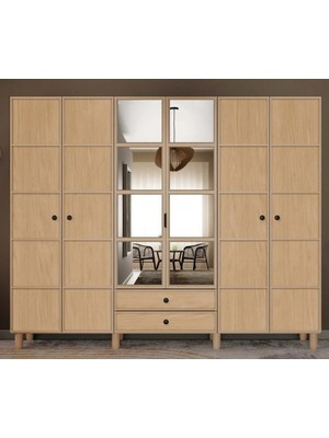 Miracool Meşe 6 Kapaklı Gardrop / 6 Kapılı Dolap / Komple Mdf / Modern Tasarım