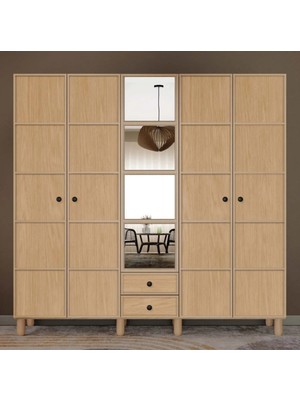 Miracool Meşe 5 Kapaklı Gardrop / 5 Kapılı Dolap / Komple Mdf / Modern Tasarım