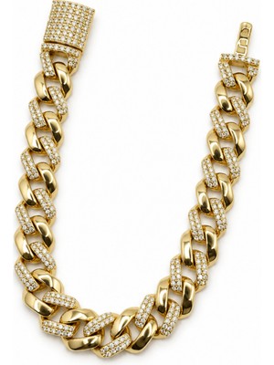 Balenbi Jewelry Kadın Taş Detaylı Gold Renk Kalın Gurmet Zincir Kararmaz Çelik Bileklik 1106