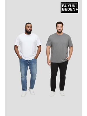 Superlife Büyük Beden Erkek Basic Bisiklet Yaka 2'li Tişört Seti 3xl-6xl SPR26BTS510+2