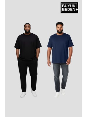 Superlife Büyük Beden Erkek Basic Bisiklet Yaka 2'li Tişört Seti 3xl-6xl SPR26BTS510+2