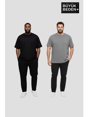 Superlife Büyük Beden Erkek Basic Bisiklet Yaka 2'li Tişört Seti 3xl-6xl SPR26BTS510+2