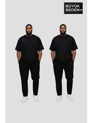 Superlife Büyük Beden Erkek Basic Bisiklet Yaka 2'li Tişört Seti 3xl-6xl SPR26BTS510+2