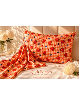ICON SILK 'Sleep & Glow ' %100 Saf Ipek Yastık Kılıfı (Çilek Bahçesi)