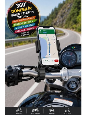 Toyfest Motor,motosiklet,bisiklet ,scooter Için 360 Derece Dönebilen Gidon Versiyonu Telefon Tutucu Aparat