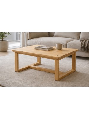 Goob %100 Masif Çam Ahşap Orta Sehpa 85X60X40 cm | Doğal Ahşap Salon Sehpası, Modern Minimal Dikdörtgen Sehpa, Oturma Odası Sehpası