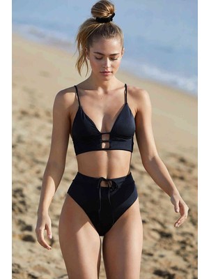 Kapsulavm Kadın Siyah Yüksek Bel Özel Bikini Takımı