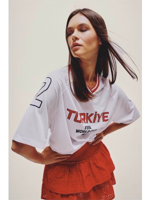 Defacto Oversize Türkiye Baskılı Beyaz Kadın T-Shirt I1982AX/WT34