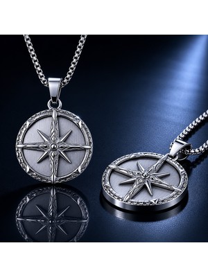 Voyage Accessory Paslanmaz Çelik Minimal Tasarım Vintage Stil Kuzey Yıldızı Pusula Kolye