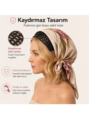 OUS Fular Eşarp Kaydırmaz Aparat Siyah Esnek Bone Sabitleyici Saç Bandı Günlük Kullanım