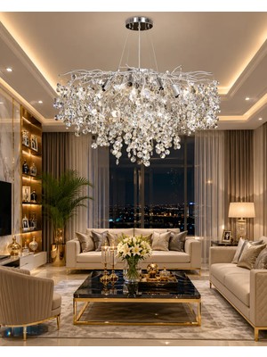 LED Yeni Model 80 cm Kristal Lüx Salon Avize Gold Ithal Kasa