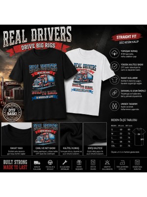 Tişört Kodu Real Drivers Erkek Tişört – Built To Haul, Trucker & Big Rig Temalı Siyah T-Shirt