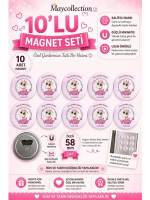 Isme Özel Açacaklı Magnet Hoş Geldin Bebek Hatırası Hediyeliği (58MM) 10 Adet