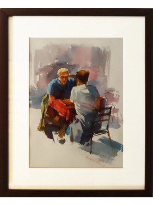 Muguetarts Tavla Sefası Orjinal Suluboya Tablo - Mehmet Najafzadeh Eseri 48X39 cm