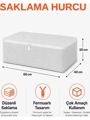Arkhelais Hurç Saklama Hurcu Baza Altı Hurç Fermuarlı Yorgan Battaniye Kıyafet Düzenleyici Kutu 60X40X20 cm 1 Adet