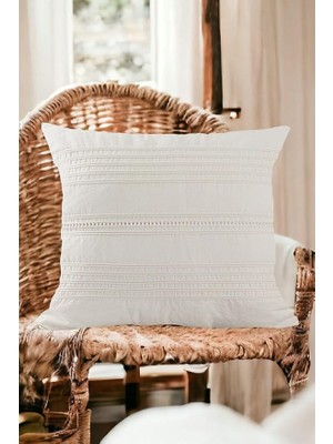 Buldan Dokuma Bohem TASARIM%100 Pamuklu 45X45CM Kırlent Kılıfı Krem Krem