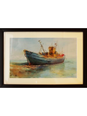 Muguetarts Eski Tekne Orjinal Suluboya Tablo - Mehmet Najafzadeh Eseri 48X33 cm