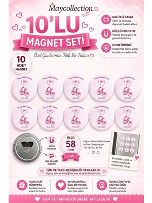 Isme Özel Açacaklı Magnet Hoş Geldin Bebek Hatırası Hediyeliği (58MM) 10 Adet