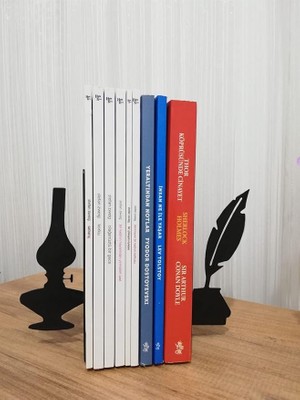 Dekoratif Divit ve Gaz Lambası Desenli Metal Kitap Tutucu 2’li Paket MK15S