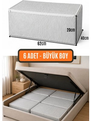 Arkhelais Hurç - Baza Altı Hurcu - 6’lı Set - Büyük Boy - Düzenleyici - Saklama Kutusu - Gri Çizgili - Yatak Altı Organizer